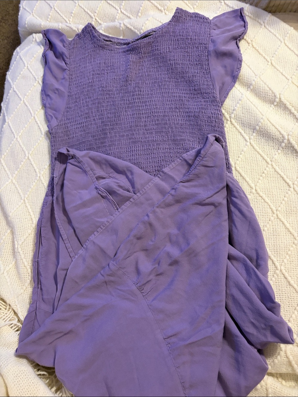Women's Purple Midi Dress with Smocked Bodice